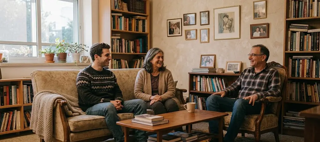 hombre visitando a sus padres