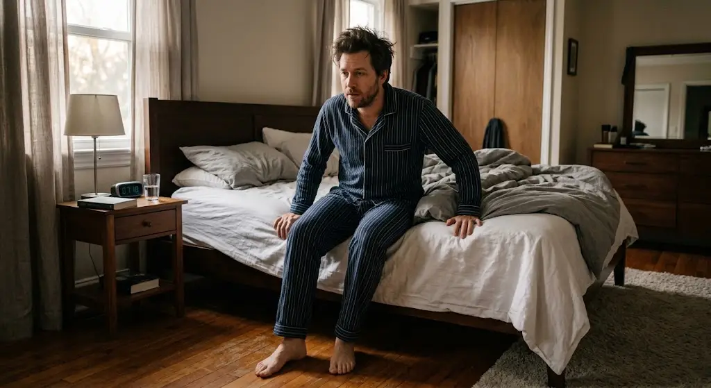 hombre levantandose de la cama por la manana