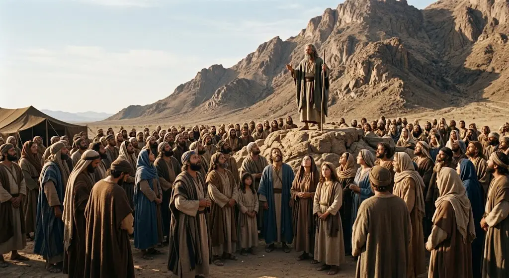 el pueblo de Israel escuchando la palabra de Moises